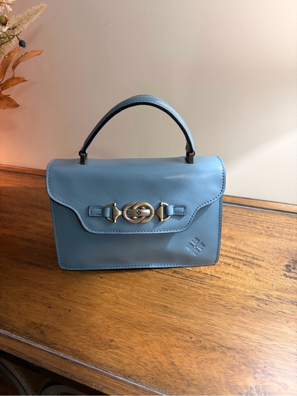 Patricia Nash Porcili Top-Handle Leather Bag in Dusty Blue